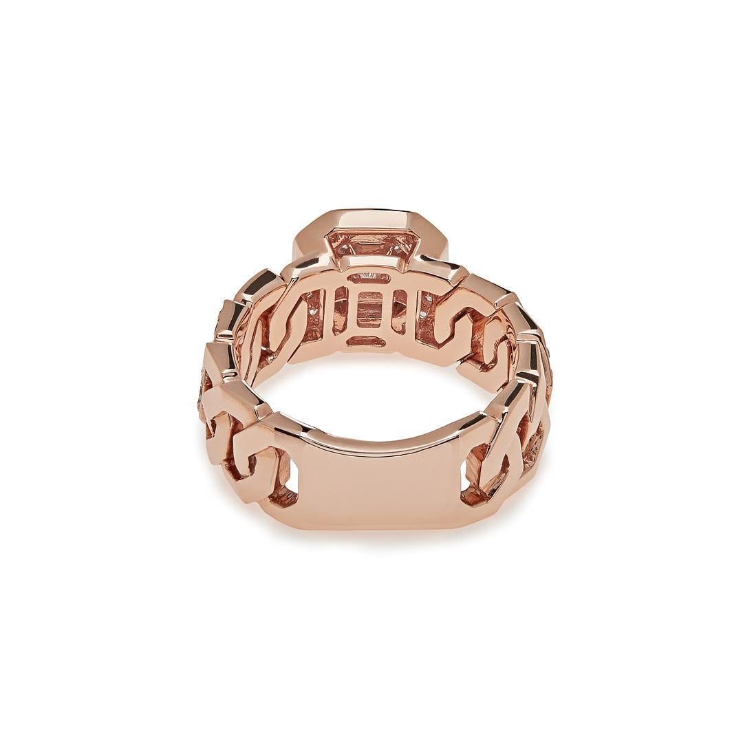 Contemporary Diamond Cocktail Ring with Rose Gold Pavé Chain Link Band For Sale