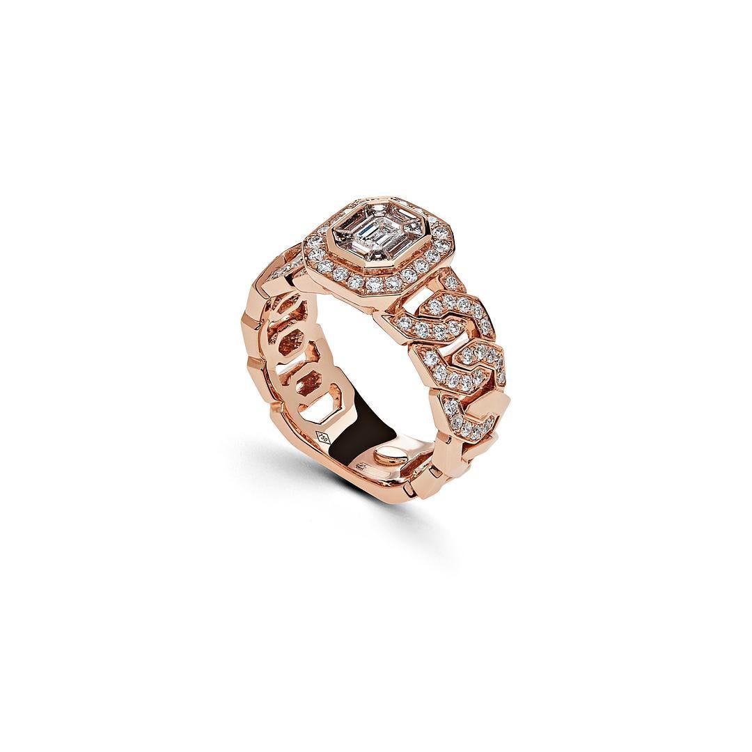 Diamond Cocktail Ring with Rose Gold Pavé Chain Link Band In New Condition For Sale In New York, NY