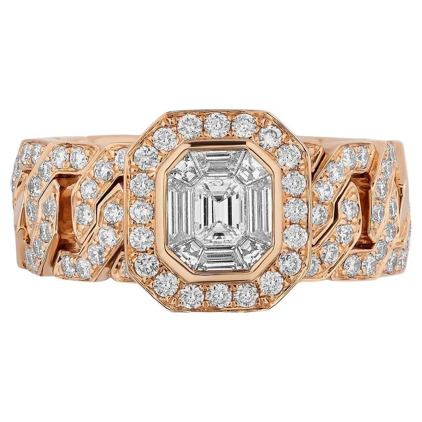 Diamond Cocktail Ring with Rose Gold Pavé Chain Link Band For Sale
