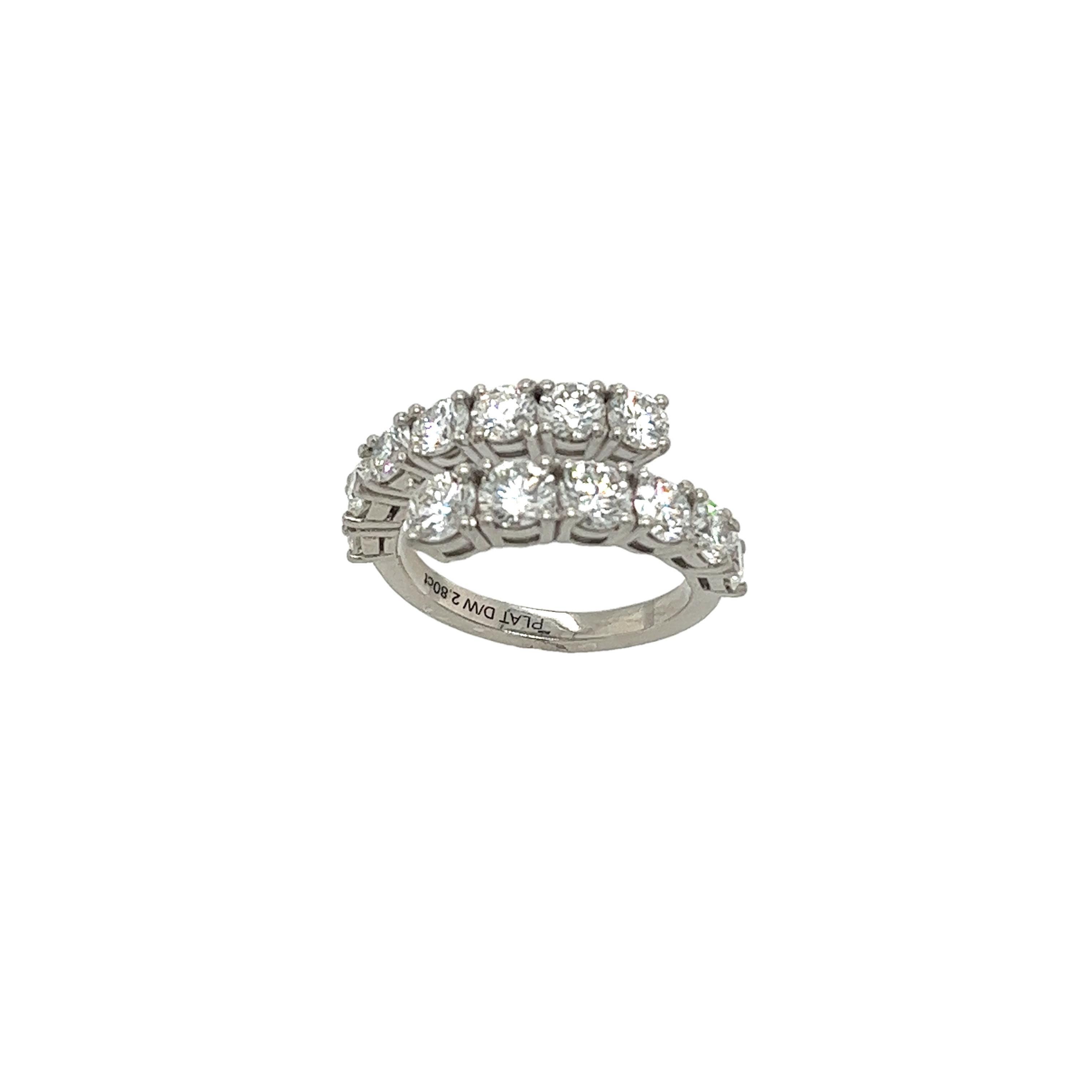 This magnificent diamond coil dress ring
is set with 2.80ct G colour VS1 clarity 
round brilliant cut graduated diamonds,
Set in platinum setting.
This ring is elegant and beautiful for an anniversary ring.
Total Diamond Weight: 2.80ct 
Diamond