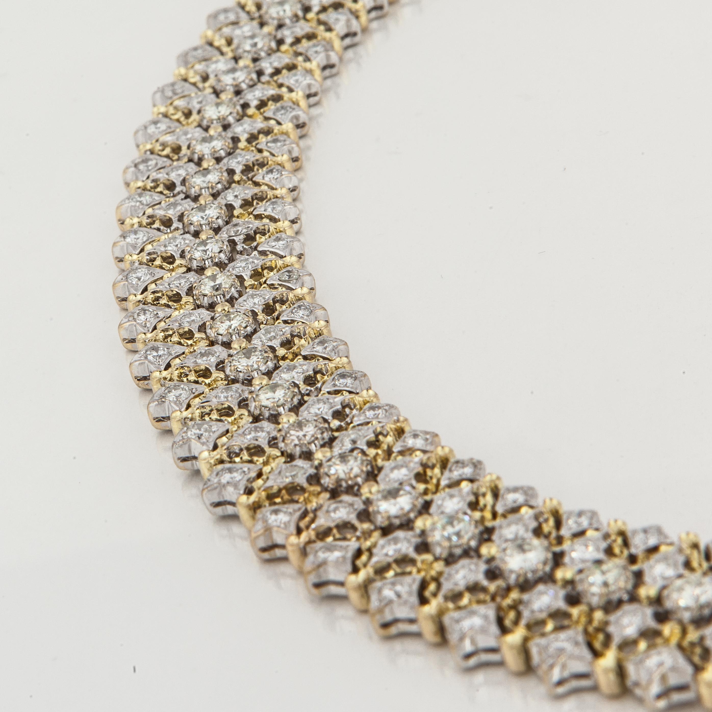 Round Cut Diamond Collar Necklace in Two-Tone Gold