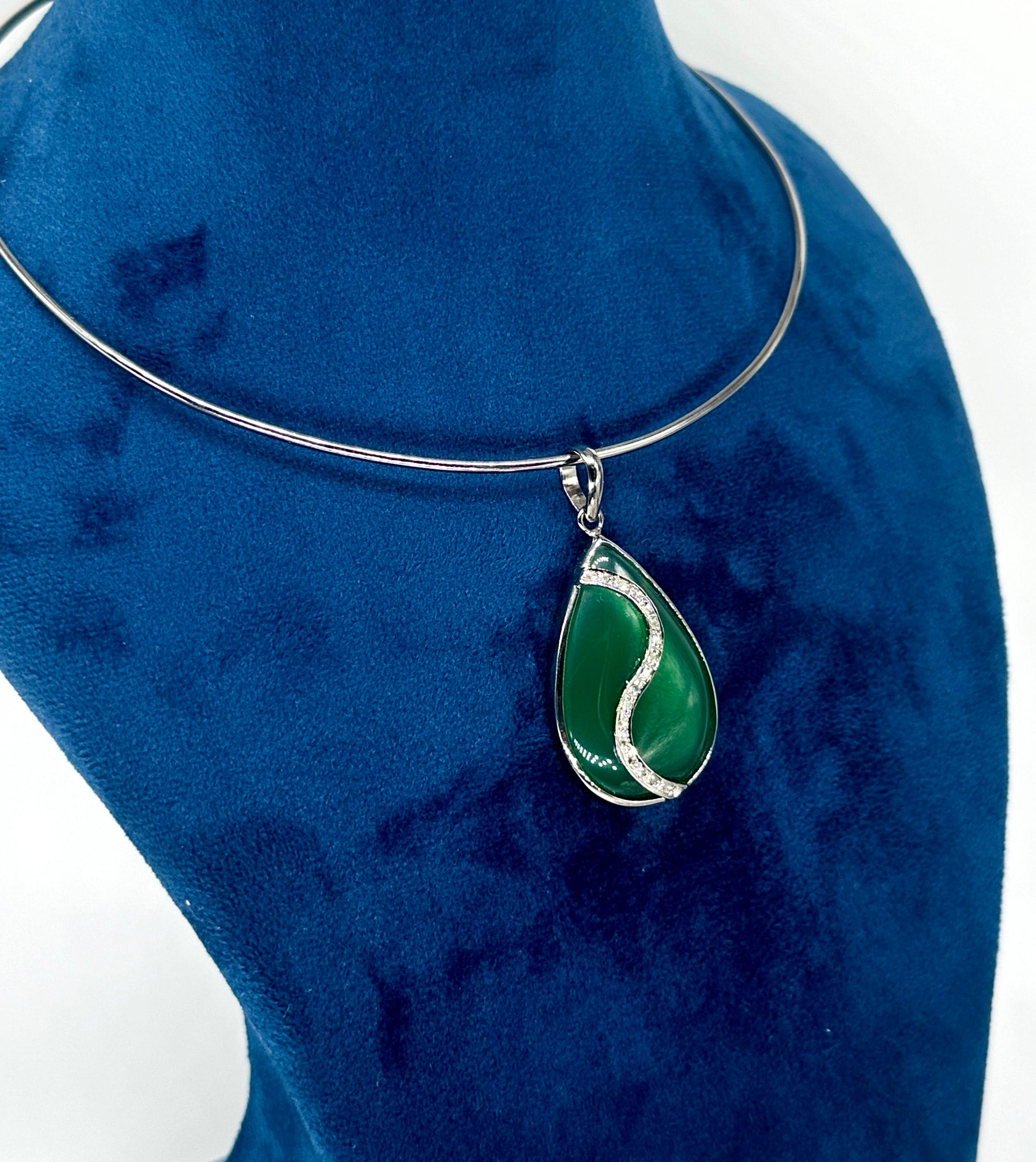 Art Déco Collana con diamanti a clavicola Collana Zoe in argento Collana con diamanti a pettine in onice in vendita