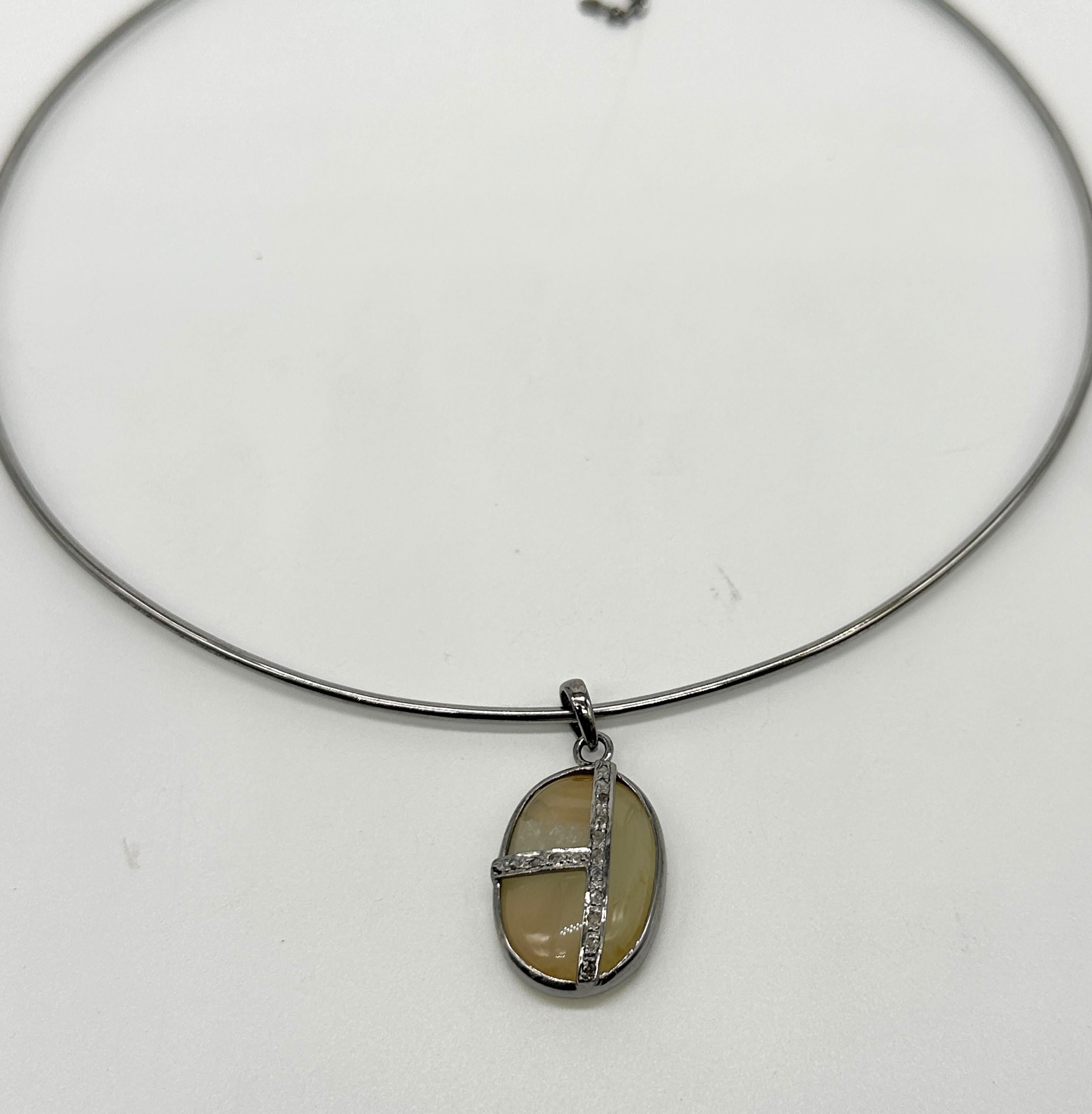 da uomo o donna Collana con diamanti a clavicola Collana Zoe in argento Collana con diamanti a pettine in onice in vendita