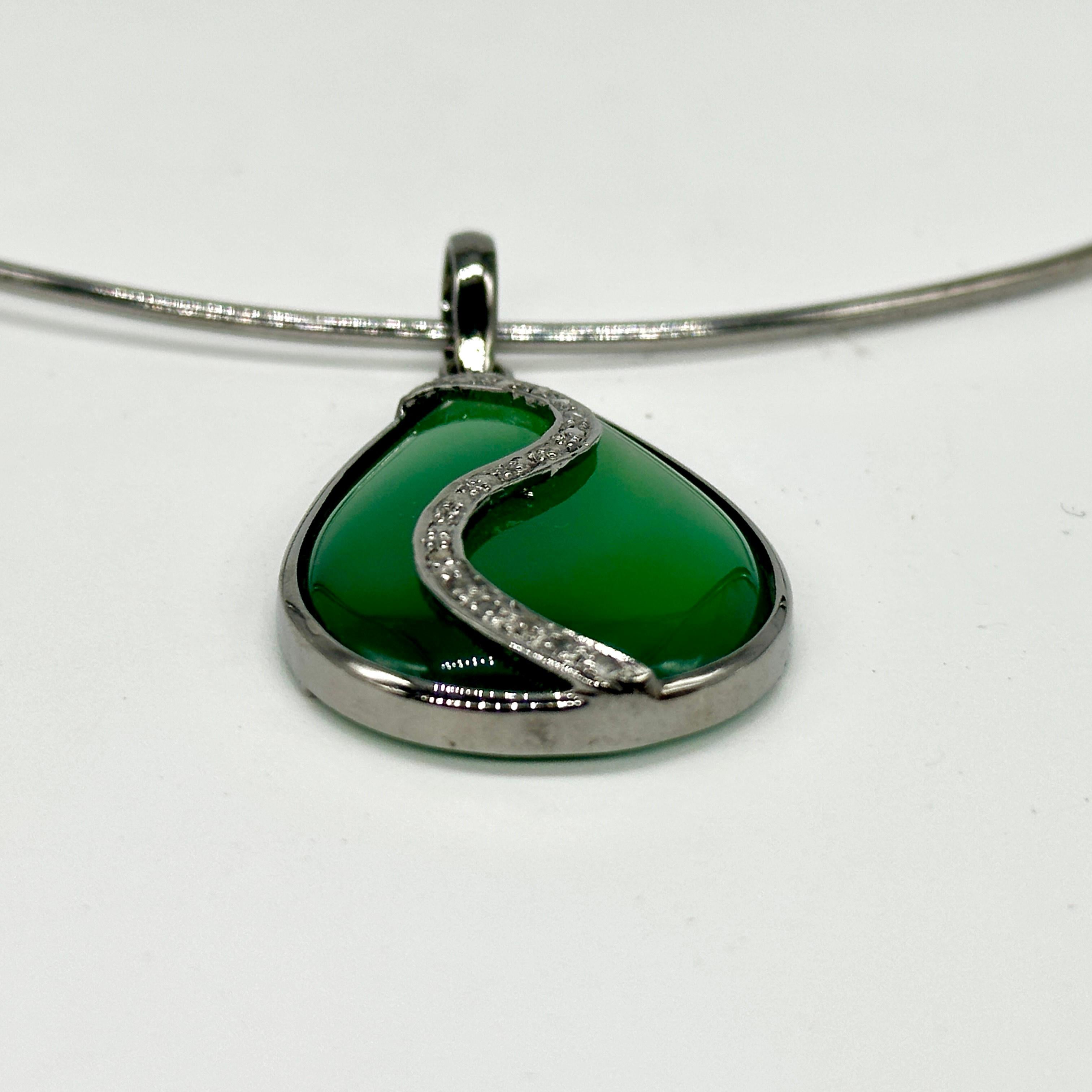 Collana con diamanti a clavicola Collana Zoe in argento Collana con diamanti a pettine in onice in vendita 1