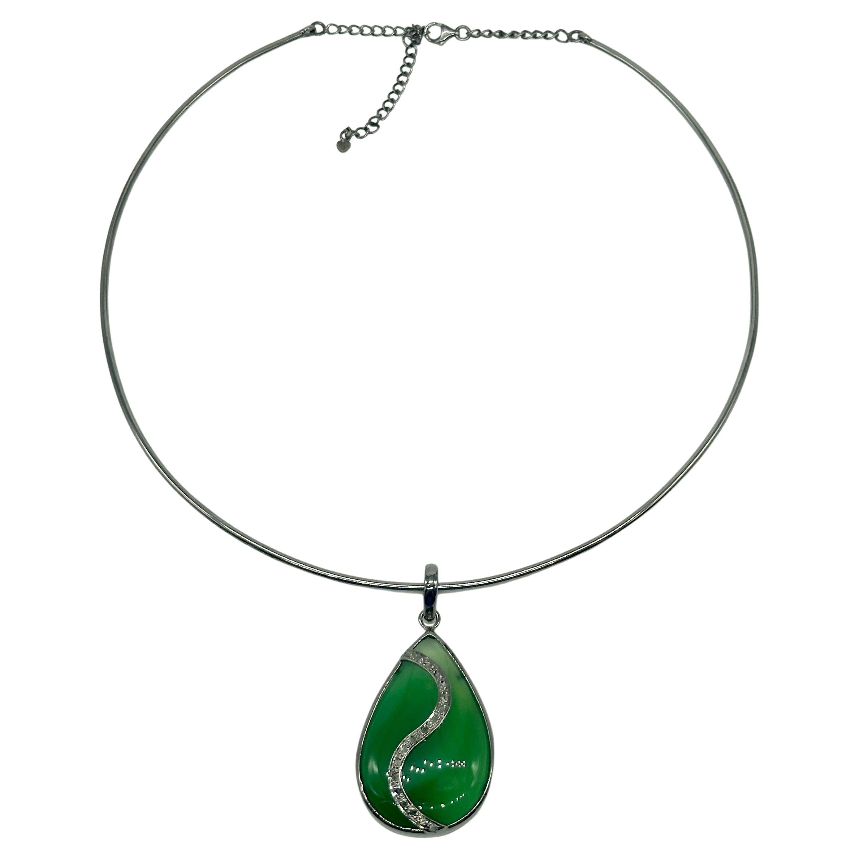 Collana con diamanti a clavicola Collana Zoe in argento Collana con diamanti a pettine in onice in vendita