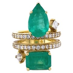 Diamond & Colombian Emeralds Gold Cocktail Ring