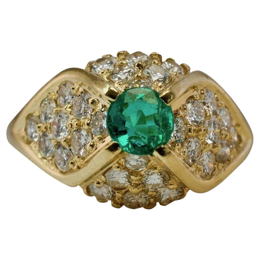 Natural Diamond Colombian Emerald Ring 14K Gold For Sale