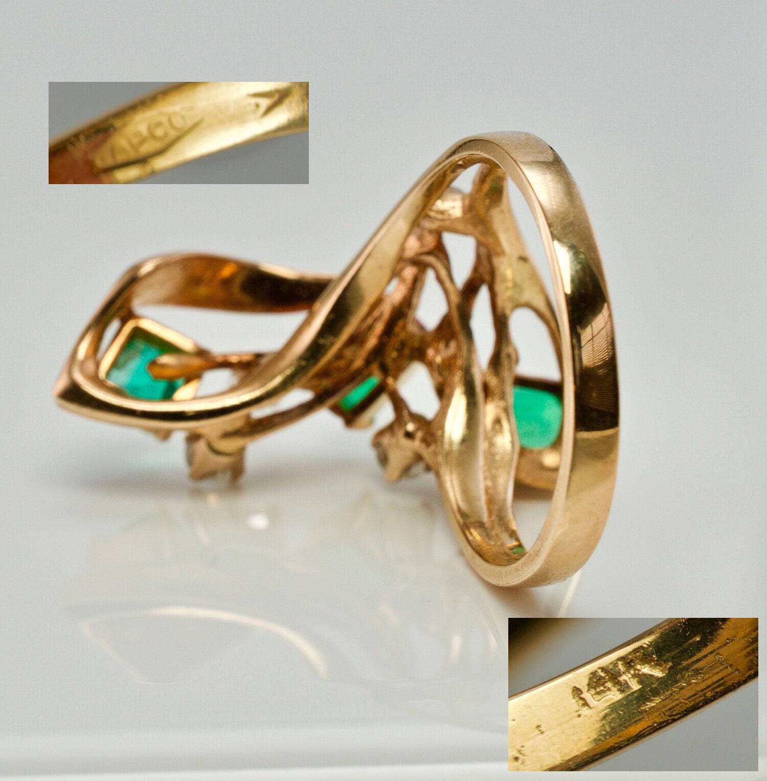 Diamant-Kolumbianischer Smaragd-Ring 14K Rose Gold Vintage im Angebot 5
