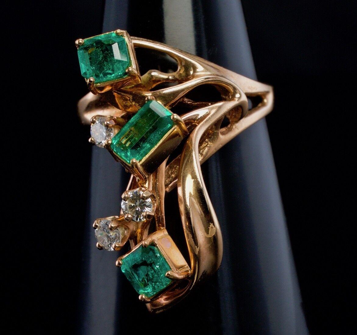 Diamant-Kolumbianischer Smaragd-Ring 14K Rose Gold Vintage im Zustand „Gut“ im Angebot in East Brunswick, NJ