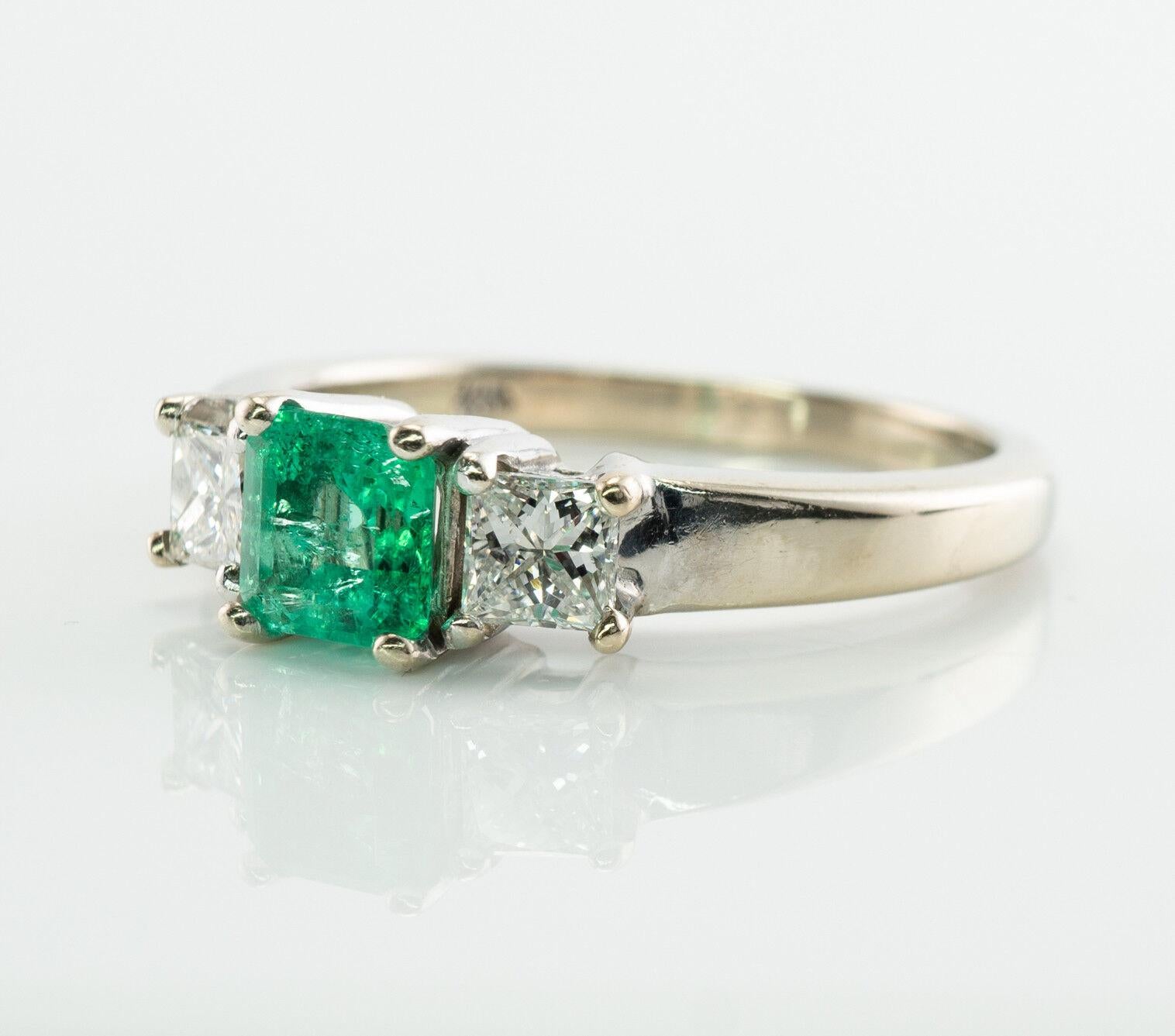 Diamond Colombian Emerald Ring 14K White Gold Band For Sale 1