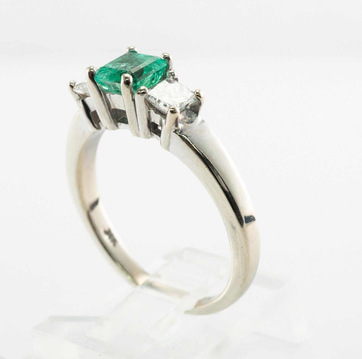 Diamond Colombian Emerald Ring 14K White Gold Band For Sale 4