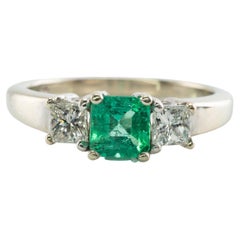 Diamond Colombian Emerald Ring 14K White Gold Band