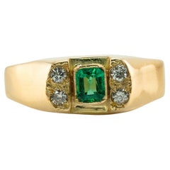 Vintage Diamond Colombian Emerald Ring 18K Gold Band