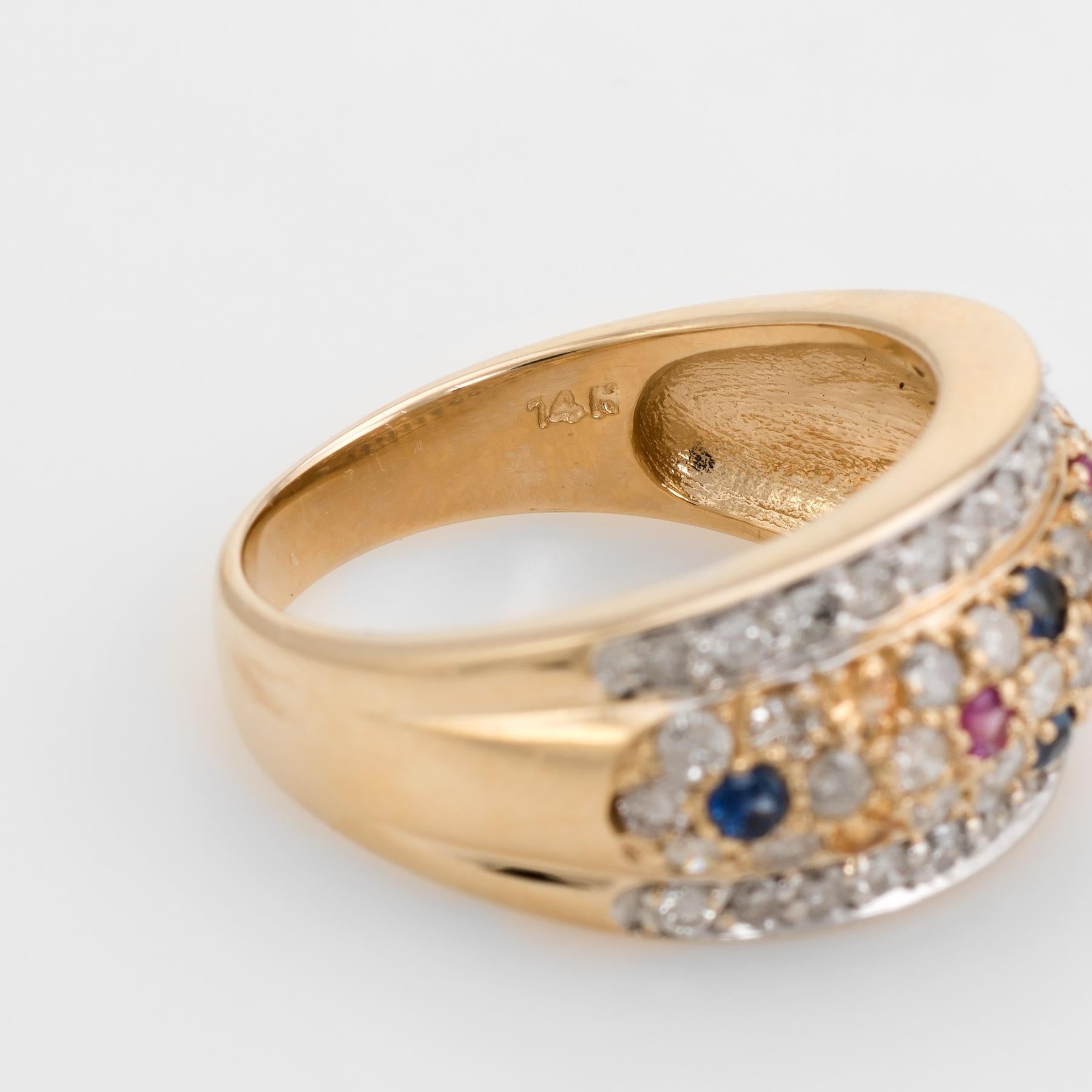 Diamond Colored Sapphire Dome Band Ring Vintage 14 Karat Yellow Gold 3