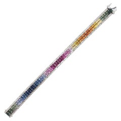 Diamond Colorful Sapphire Rainbow White Gold Tennis Bracelet