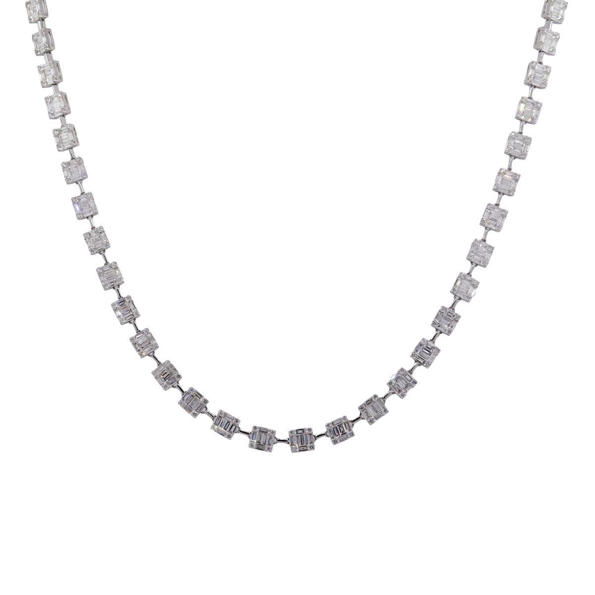 Baguette Cut Diamond Column Link Necklace