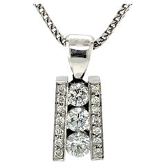 Diamond Column Pendant 14 Karat White Gold Pendant Necklace