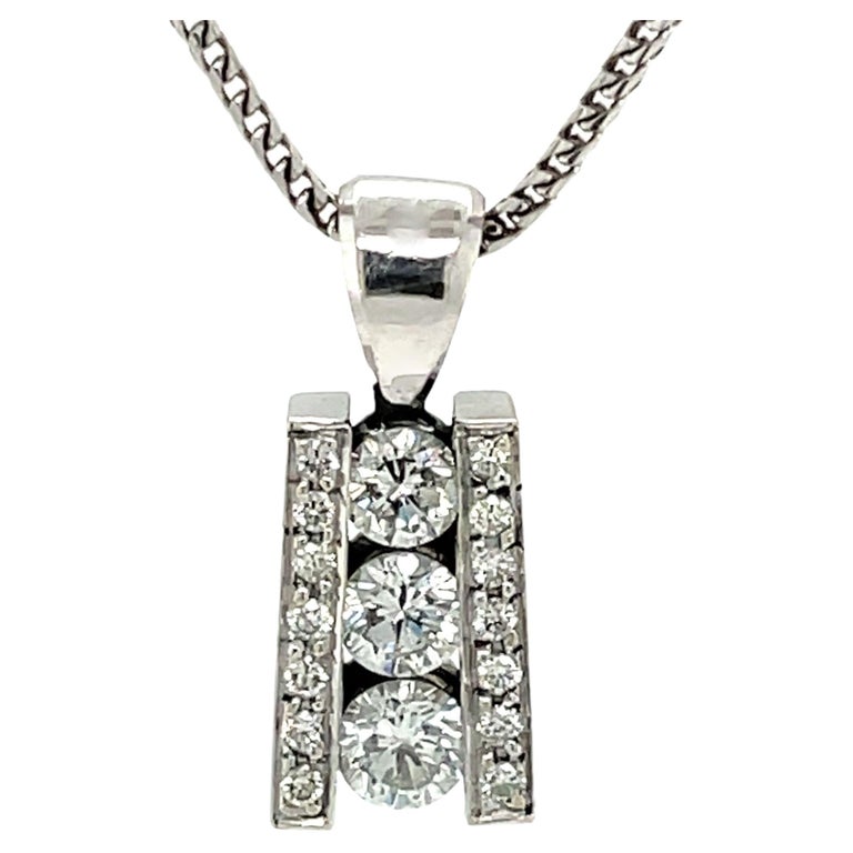 Diamond Column Pendant 14 Karat White Gold Pendant Necklace For Sale at ...