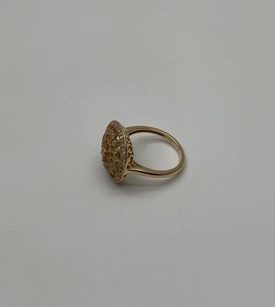 Diamond Compass Filigree Halo 14K Yellow Gold Statement Symbol Ring In New Condition For Sale In Oakton, VA