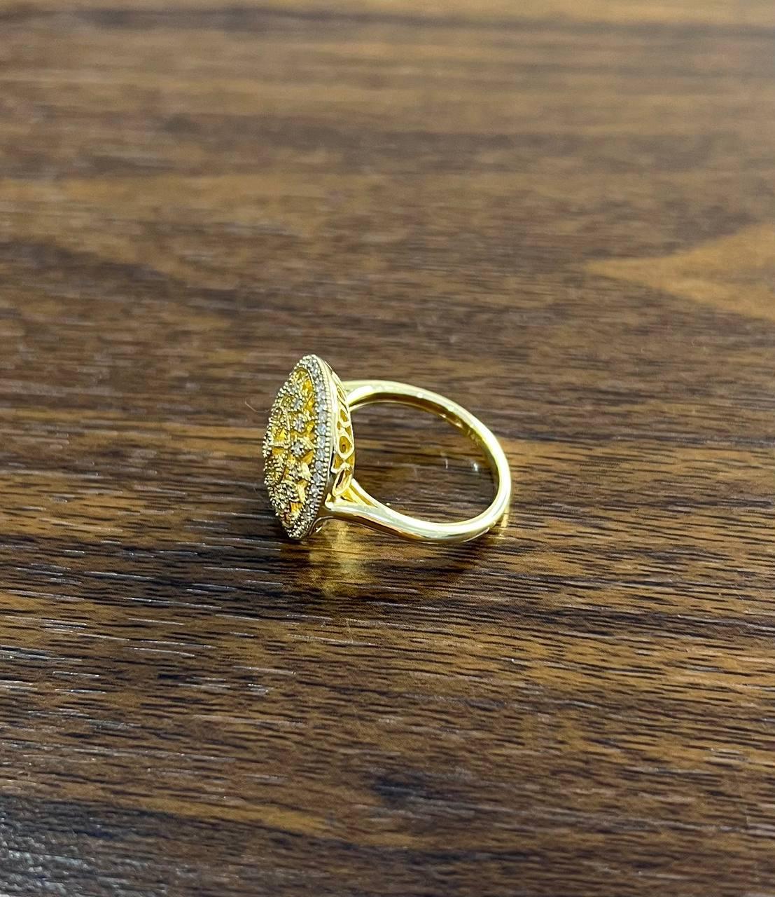 Diamond Compass Filigree Halo 14K Yellow Gold Statement Symbol Ring For Sale 1