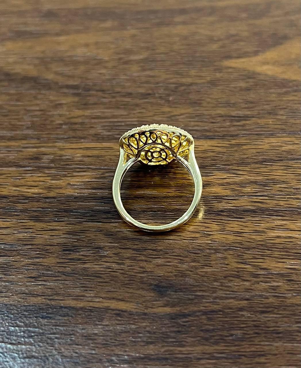 Diamond Compass Filigree Halo 14K Yellow Gold Statement Symbol Ring For Sale 3