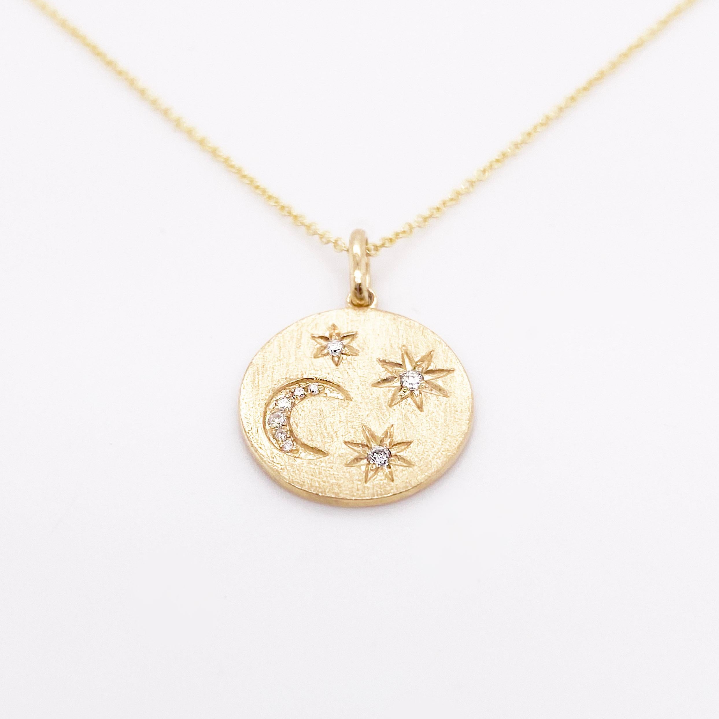 This is the perfect everyday necklace that you've been looking for. The moon and stars sparkle with diamonds in each of them and a total .09 carat weight. This necklace is so versatile because it looks great on its own or added to a stack. Where it