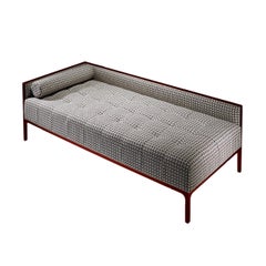Diamond Contemporary and Customizable Chaise Longue in Red Lacquer and Jacquard