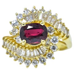 Diamond Contemporary Ring Centering a Fine Natural Ruby