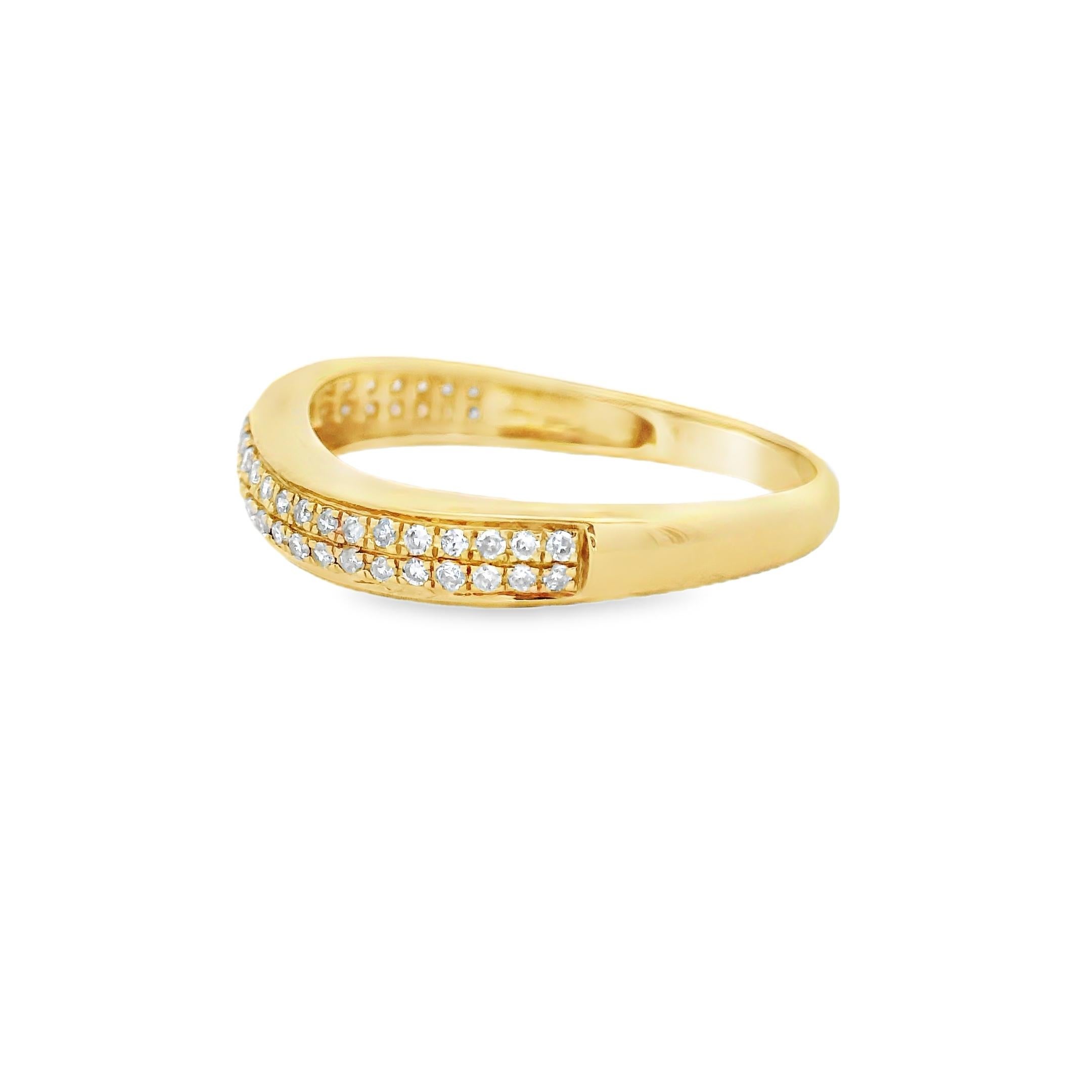 Contemporary Diamond Contour Band Ring in 14K Yellow Gold 0.20ct Pavé Setting For Sale