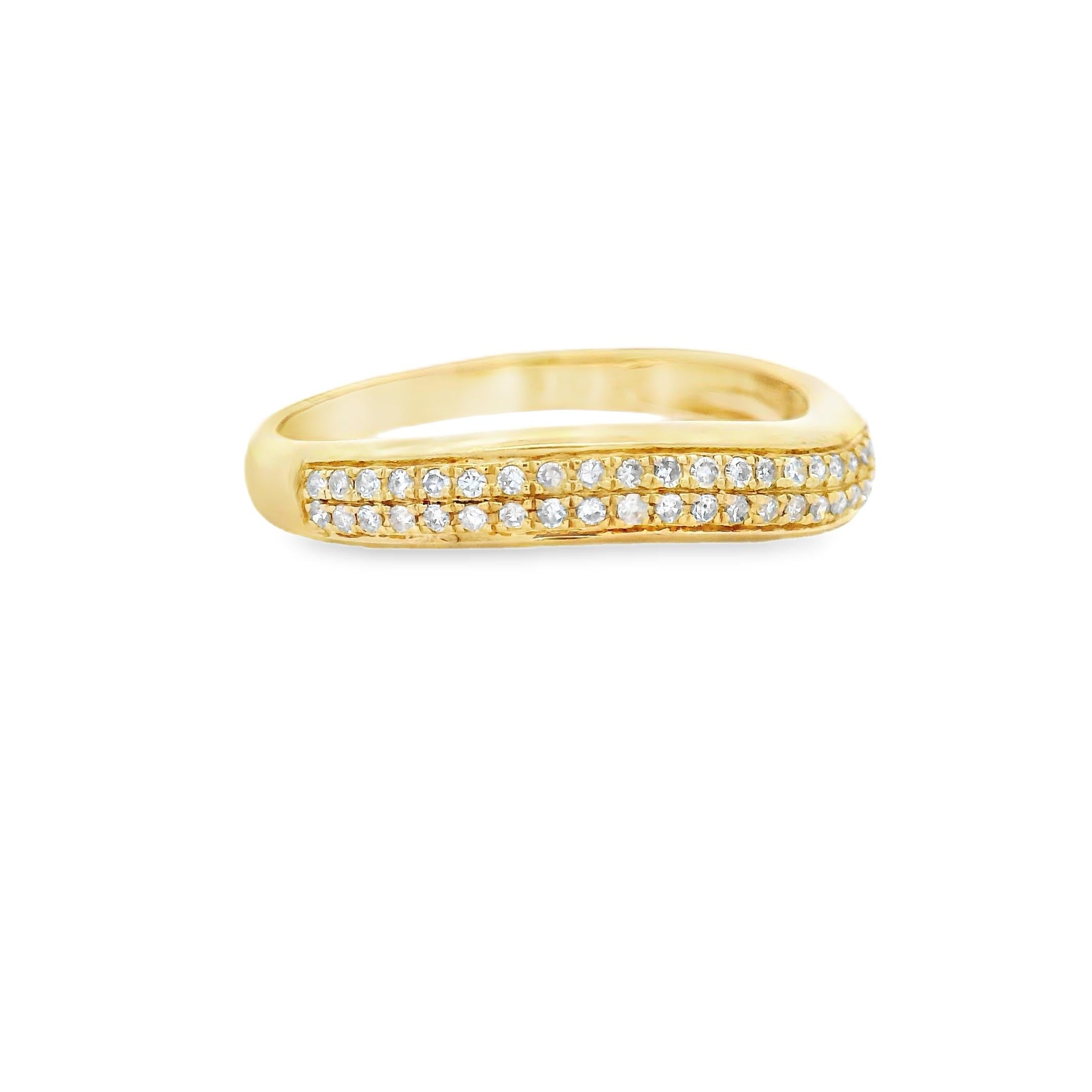 Diamond Contour Band Ring in 14K Yellow Gold 0.20ct Pavé Setting For Sale 2