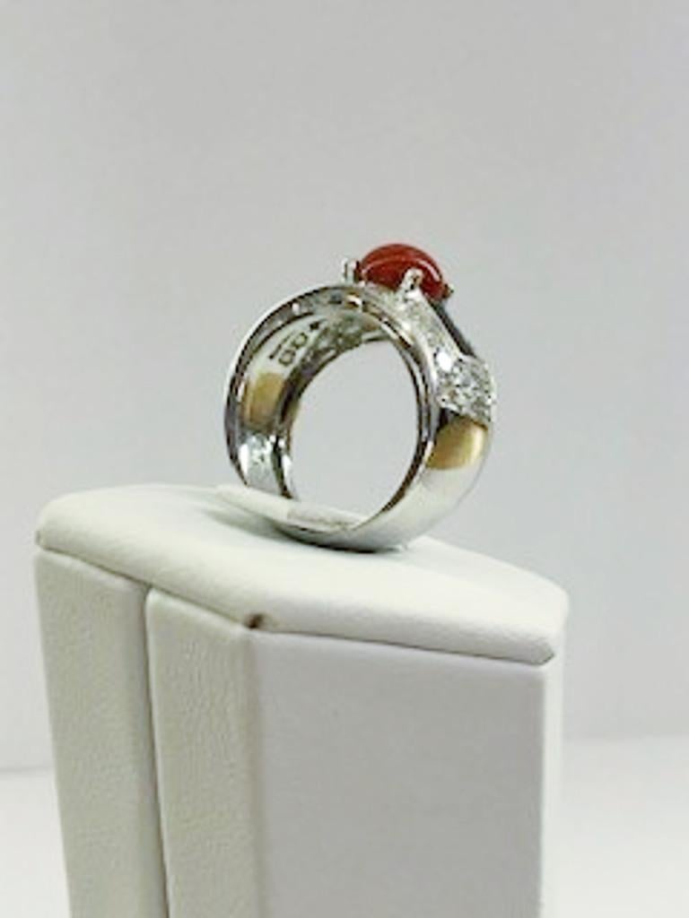 da uomo o donna Anello in platino con diamante, corallo e onice in vendita