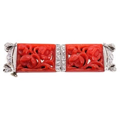 Antique Diamond, Coral, and Platinum Brooch