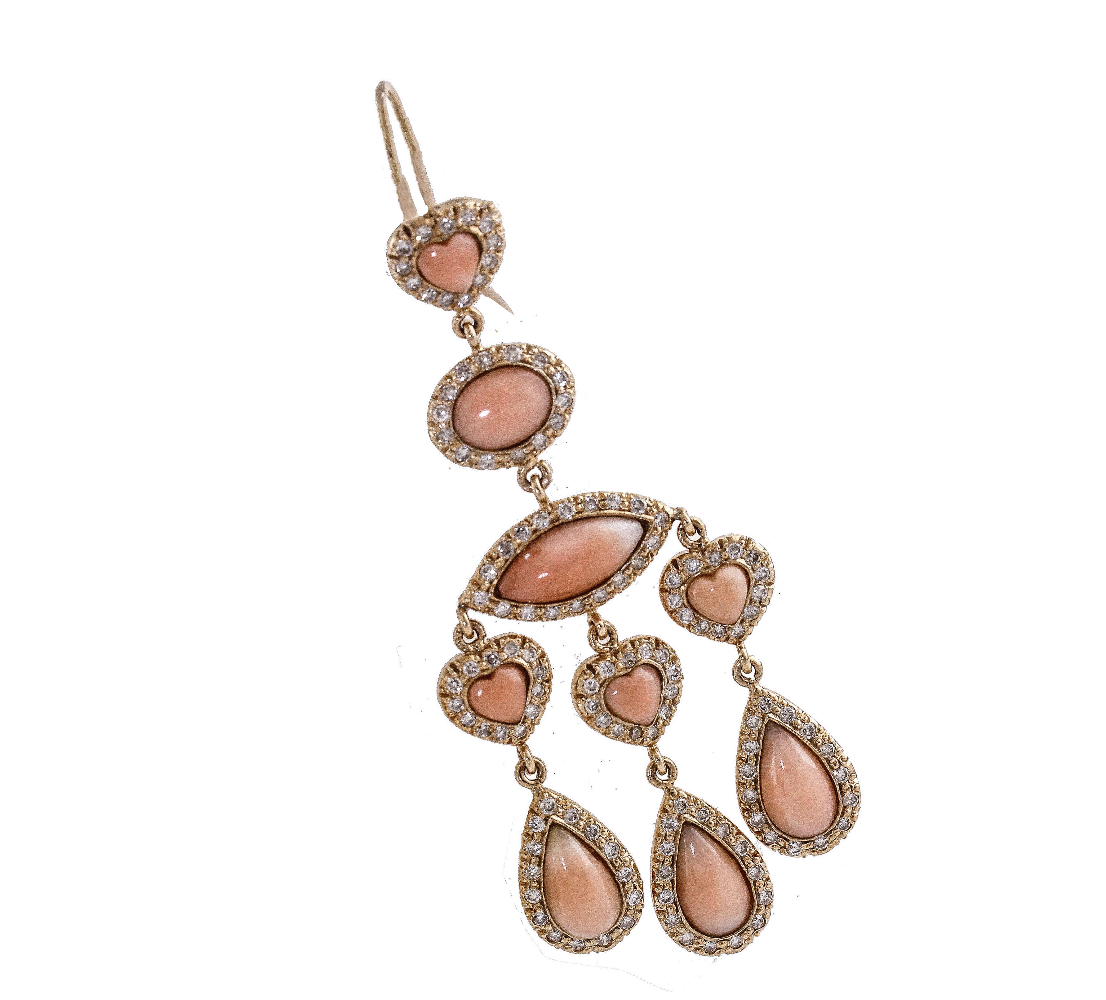 Retro Diamond Coral Gold Earrings