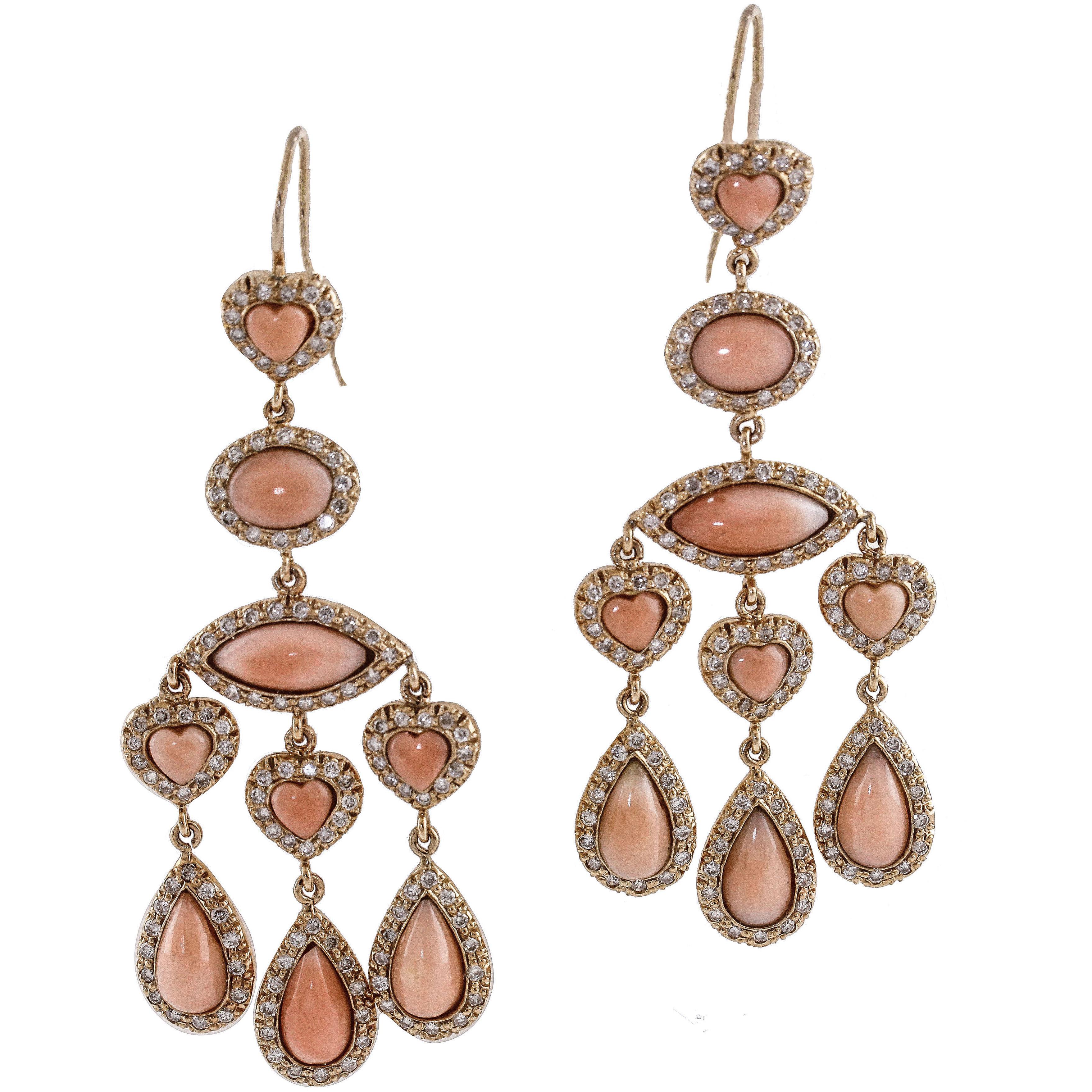 Diamond Coral Gold Earrings