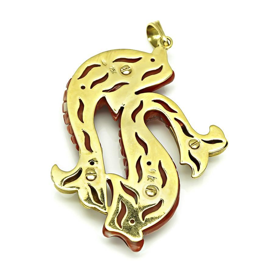 Diamant-Korallen-Gold-Koi-Fisch-Anhänger im Zustand „Gut“ im Angebot in New York, NY