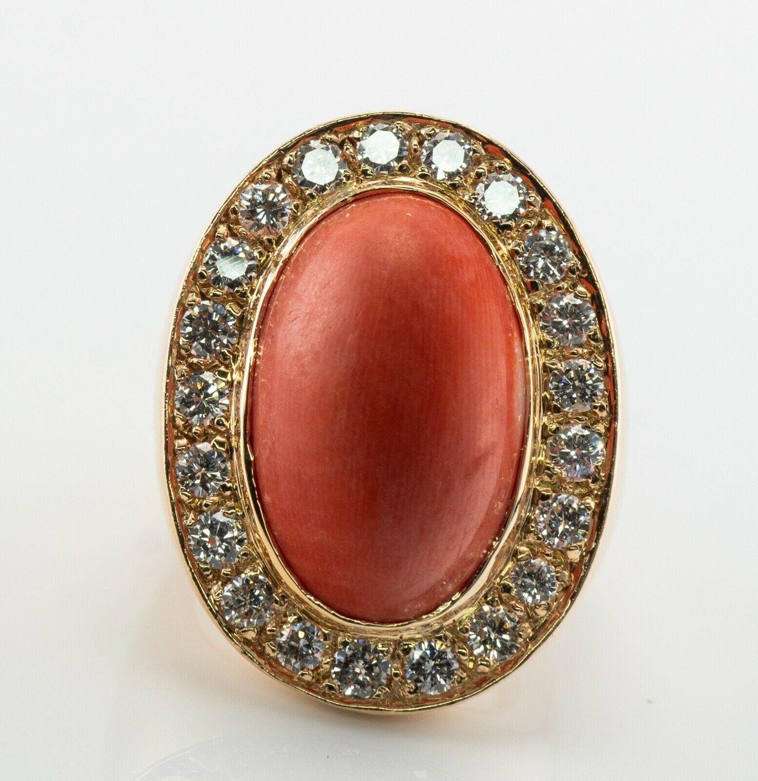 Diamond Coral Ring 14K Gold Band Cocktail Zivko

This stunning show case vintage ring is finely crafted in solid 14K Yellow Gold, hallmarked with ZIVKO inside of the shank, and set with genuine Coral in the center and diamonds. The gem measures 19mm