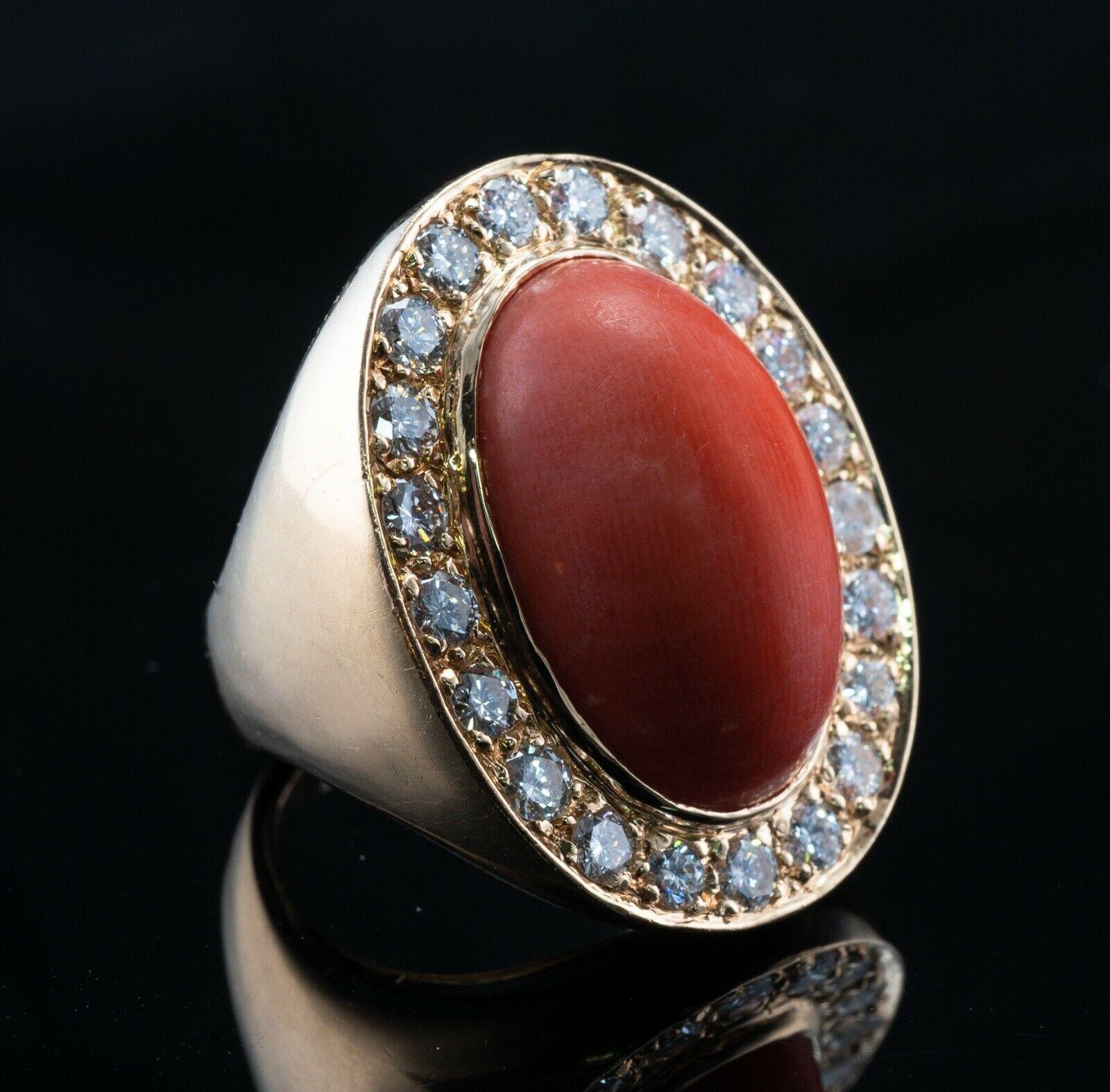 Cabochon Diamond Coral Ring 14K Gold Band Cocktail Zivko For Sale