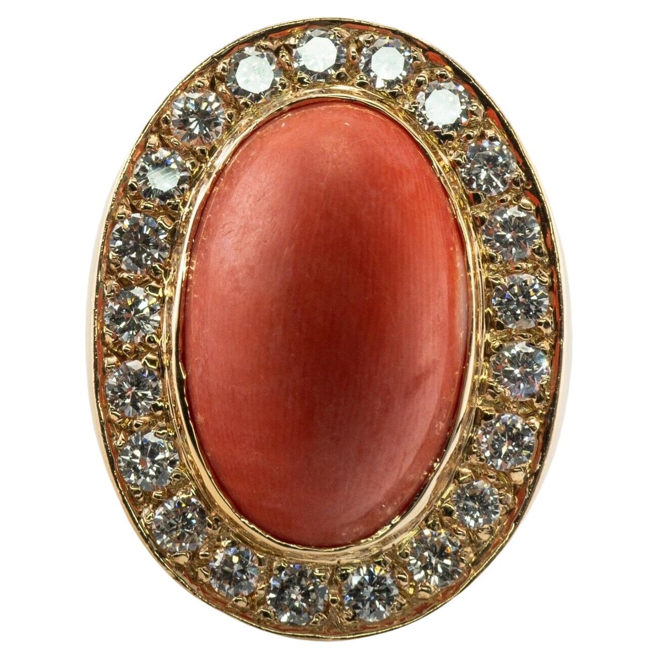 Anillo Coral Diamante Banda Oro 14K Cocktail Zivko