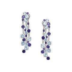 Diamond Cordierite Topaz Fancy Dangling Earrings 18 Karat White Gold