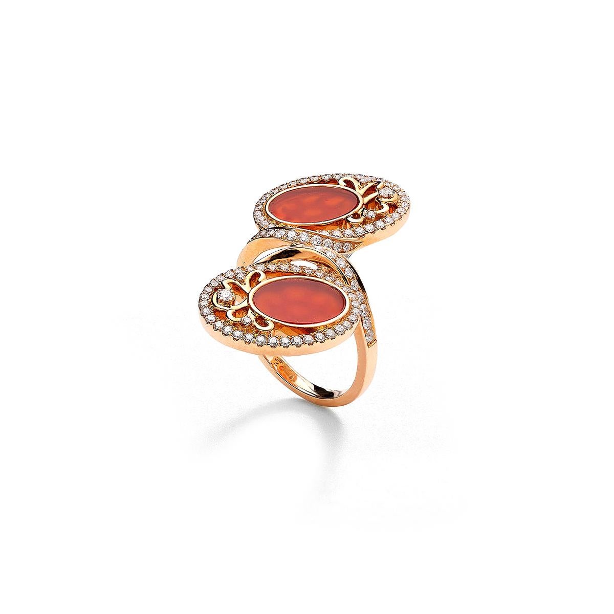 Contemporary Diamond Cornelians Pink Gold Ring For Sale