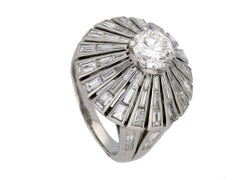 Diamond Coronet Cluster Ring with Round and Baguette Cut Diamonds, circa 1950