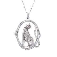 Diamond Cougar Necklace Vintage 18k White Gold Estate Fine Animal Jewelry