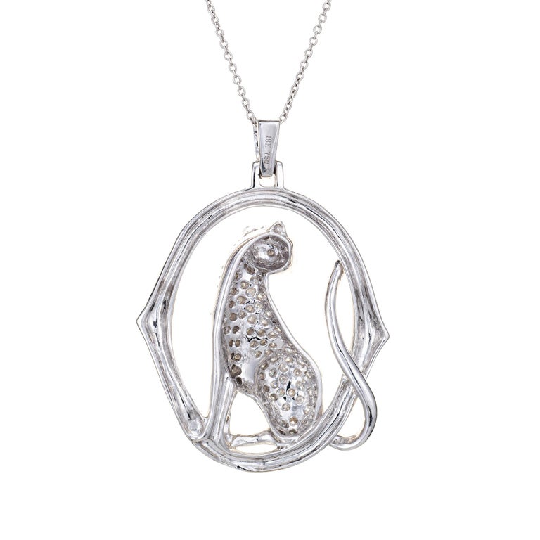 Diamond Cougar Necklace Vintage 18k White Gold Estate Fine Animal