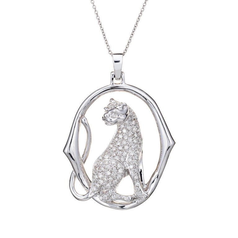 Diamond Cougar Necklace Vintage 18k White Gold Estate Fine Animal