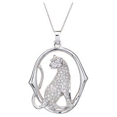 Diamond Cougar Necklace Vintage 18k White Gold Estate Fine Animal Jewelry