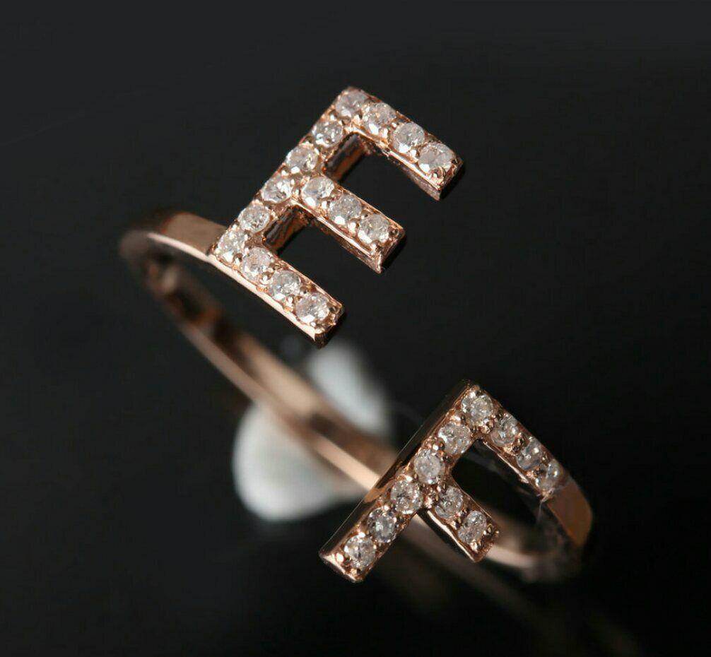 Diamond Couples Initial Ring 14k Gold Natural Diamond Alphabet Anniversary Ring. For Sale 4