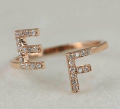 Diamond Couples Initial Ring 14k Gold Natural Diamond Alphabet Anniversary Ring.