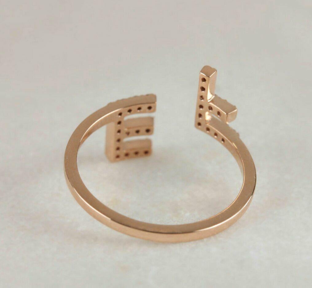 Women's or Men's Diamond Couples Initial Ring 14k Gold Natural Diamond Alphabet Anniversary Ring. For Sale