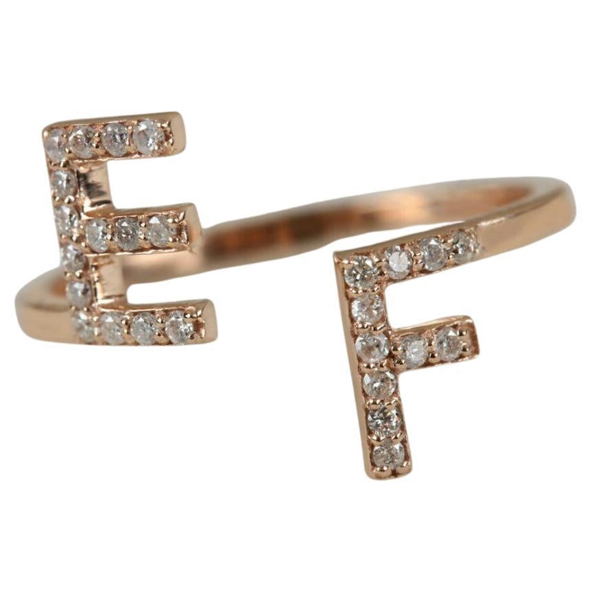 Diamond Couples Initial Ring 14k Gold Natural Diamond Alphabet Anniversary Ring.