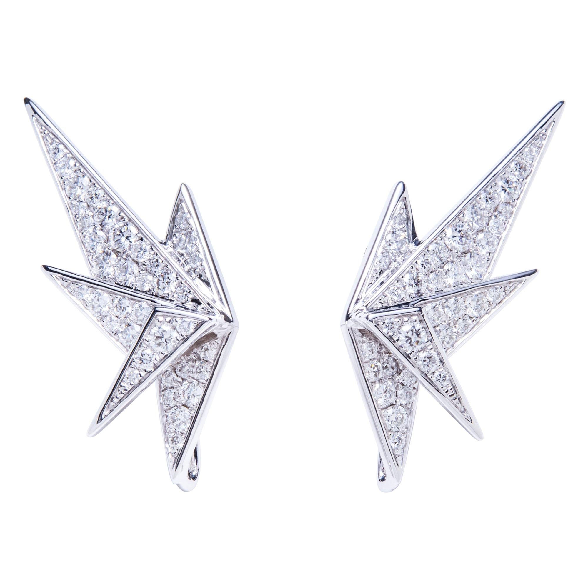 Diamond Crane Earrings, 18 Karat White Gold